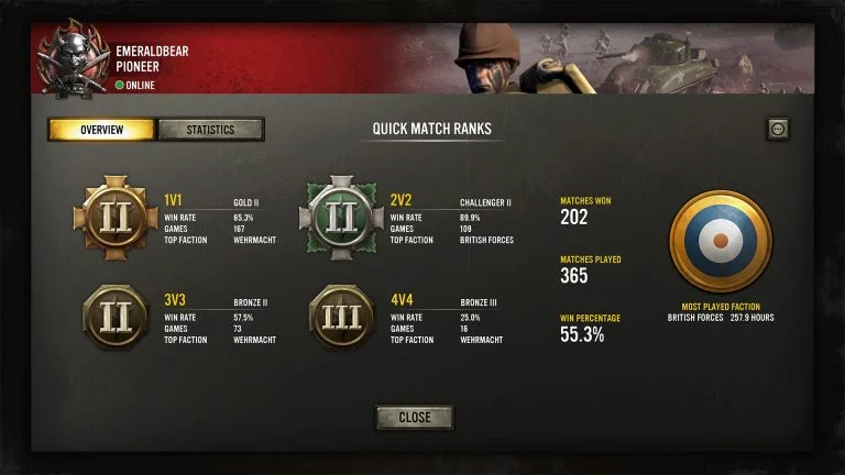 Company of Heroes 3 Player Profile page