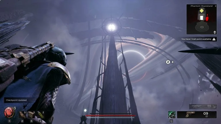 Character looking at a giant tower in Remnant 2.