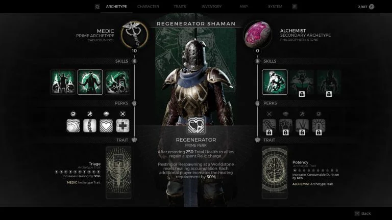 Regenerator Shaman in Remnant 2 inventory screen. 